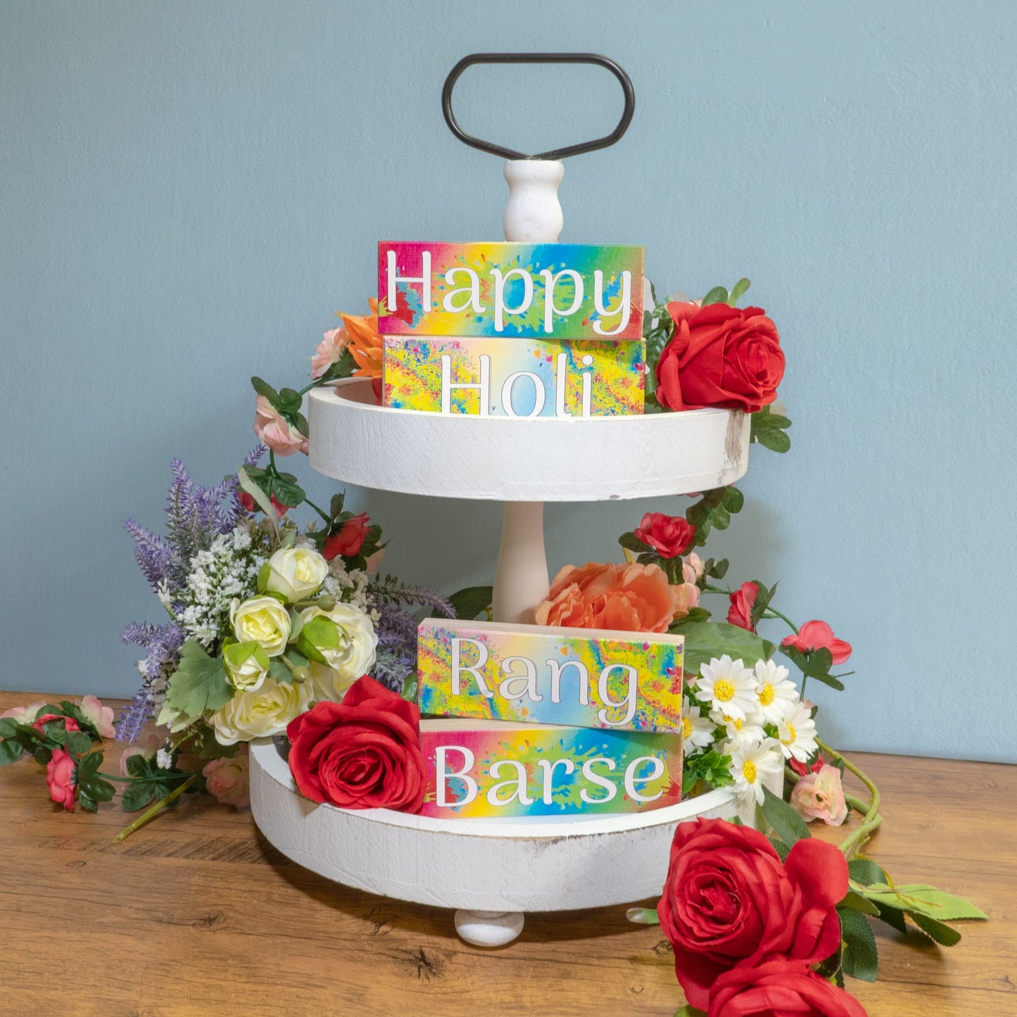 JennyGems Happy Holi Rang Barse Wooden Signs, Holi Decorations Party Supplies