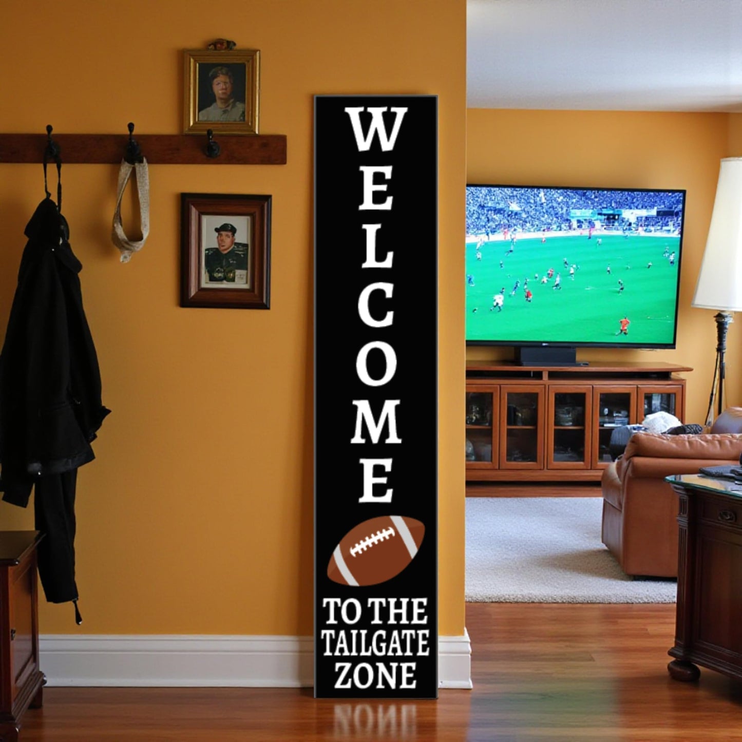 Football Porch Sign Outdoor PVC Welcome to the Tailgate Zone, Football Decorations for Front Door, Vertical Leaner Standing Decor
