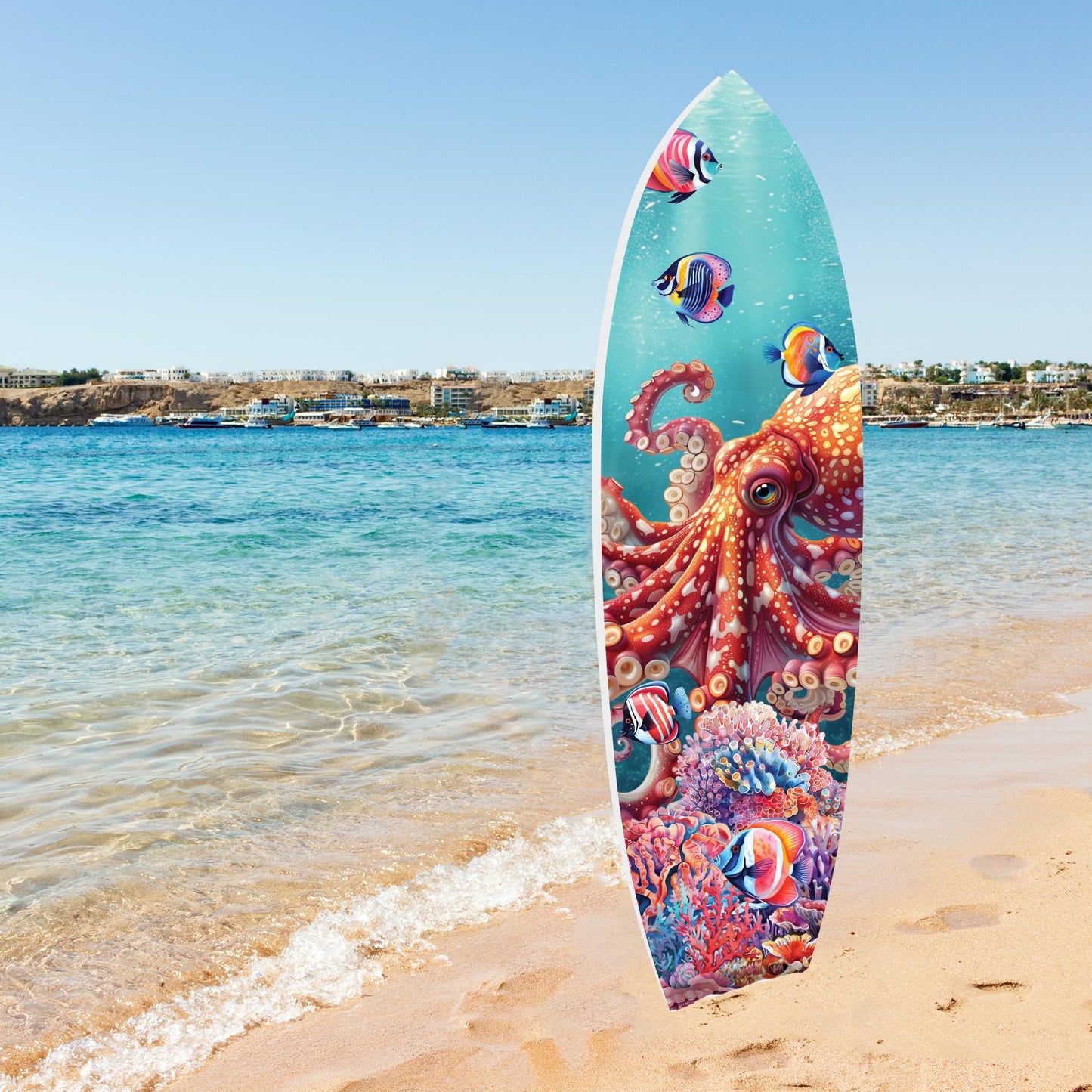 Vibrant Octopus Surfboard Wall Art Decor, Weather Resistant