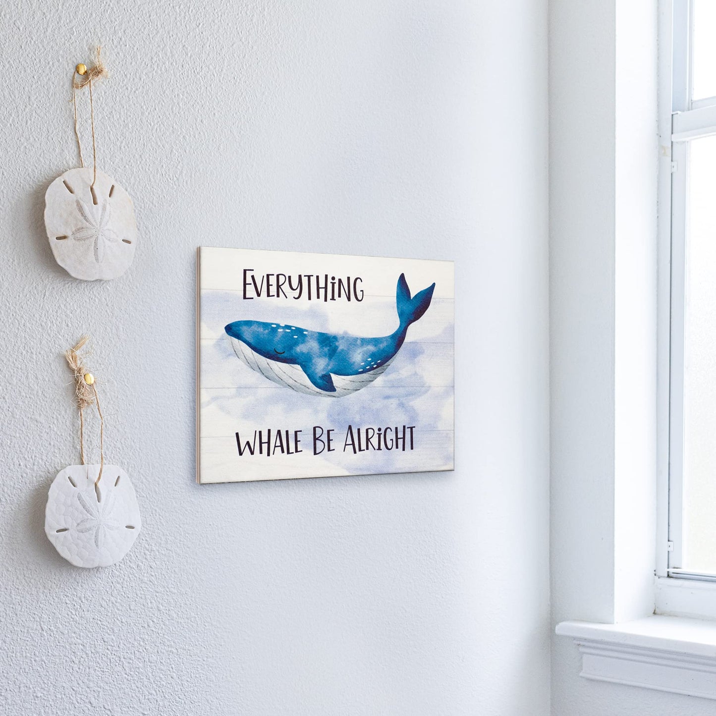 JennyGems Whale Decor, Everything Whale Be Alright Wooden Sign, Inspirational Quote, Wall Hanging, Made in USA