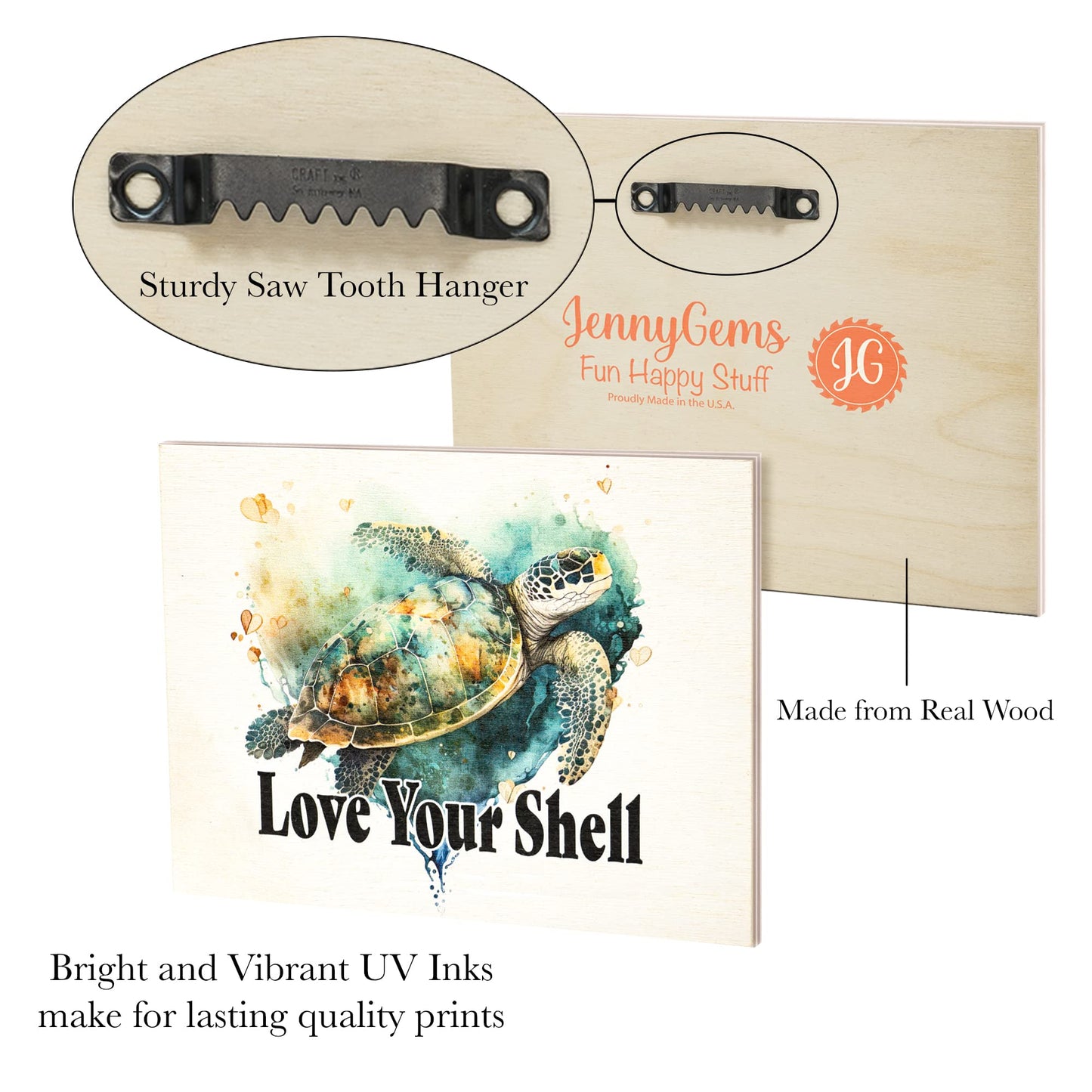 JennyGems Sea Turtle Decor, Ocean Theme Wall Art, Turtle Gifts, Wooden Beach Sign, Made in USA