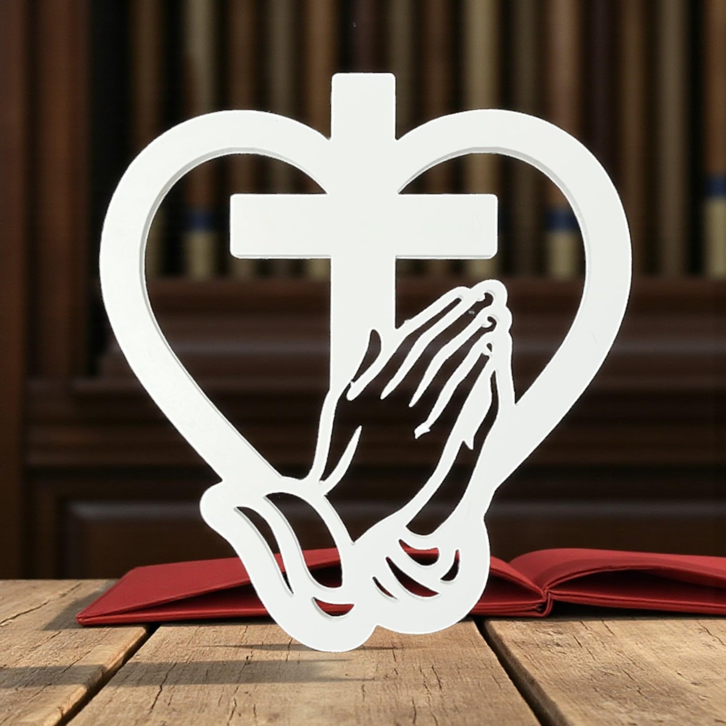 Praying Hands Cross Wall Decor – Christian Outdoor PVC Cross for Garden, Memorial, Church or Home Wall Art Decor - Religious Faith Home Wall Hanging with Praying Hands Heart Cross, Indoor Outdoor PVC