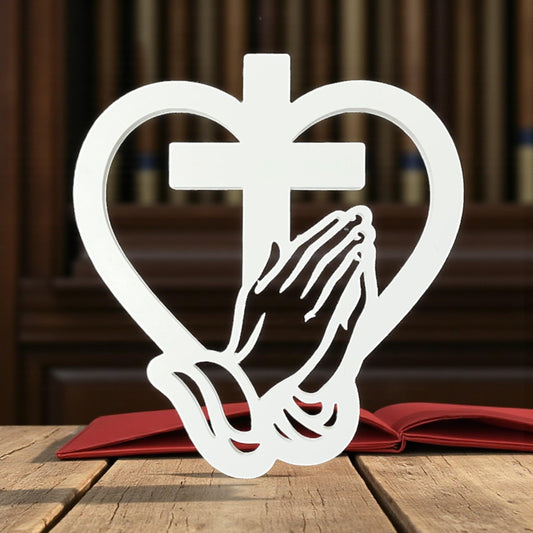 Praying Hands Cross Wall Decor – Christian Outdoor PVC Cross for Garden, Memorial, Church or Home Wall Art Decor - Religious Faith Home Wall Hanging with Praying Hands Heart Cross, Indoor Outdoor PVC