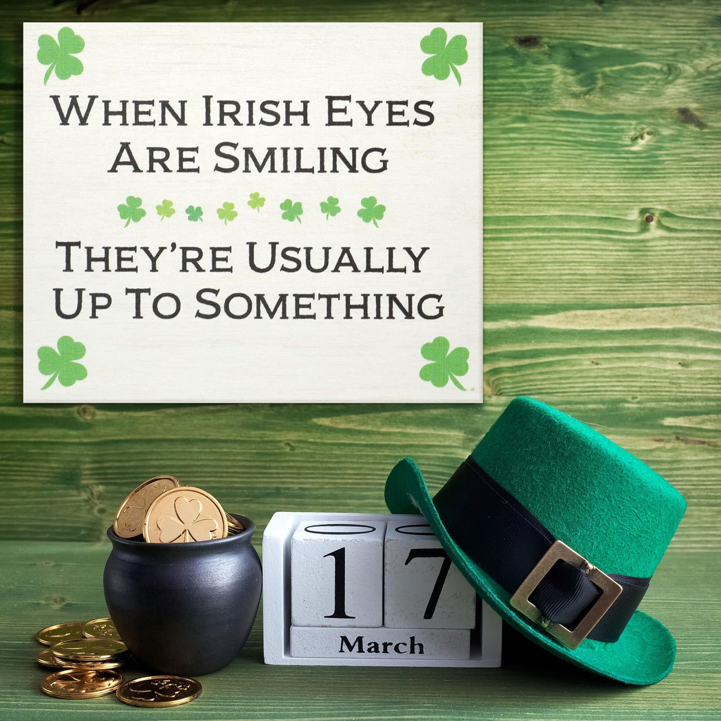 JennyGems St Patricks Day Decor, St Patricks Day Wooden Sign, Irish Decorations for Home, 7.25 x 6 Hanging Wood Sign