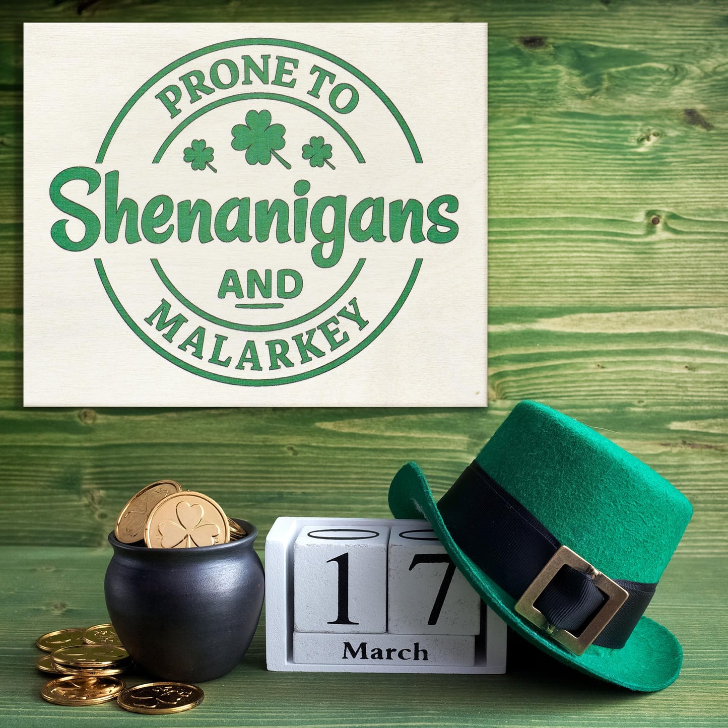 JennyGems St Patricks Day Decor, St Patricks Day Wooden Sign, Irish Decorations for Home, 7.25 x 6 Hanging Wood Sign