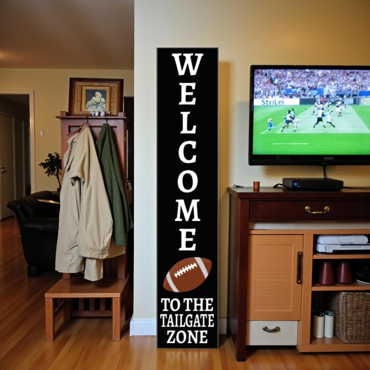 Football Porch Sign Outdoor PVC Welcome to the Tailgate Zone, Football Decorations for Front Door, Vertical Leaner Standing Decor