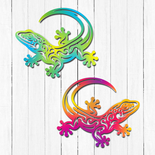 Outdoor Gecko Wall Art  2 Pack Colorful PVC Lizard Decor  Tropical Gecko Wall Decoration for Garden Fence Home  12 Inch