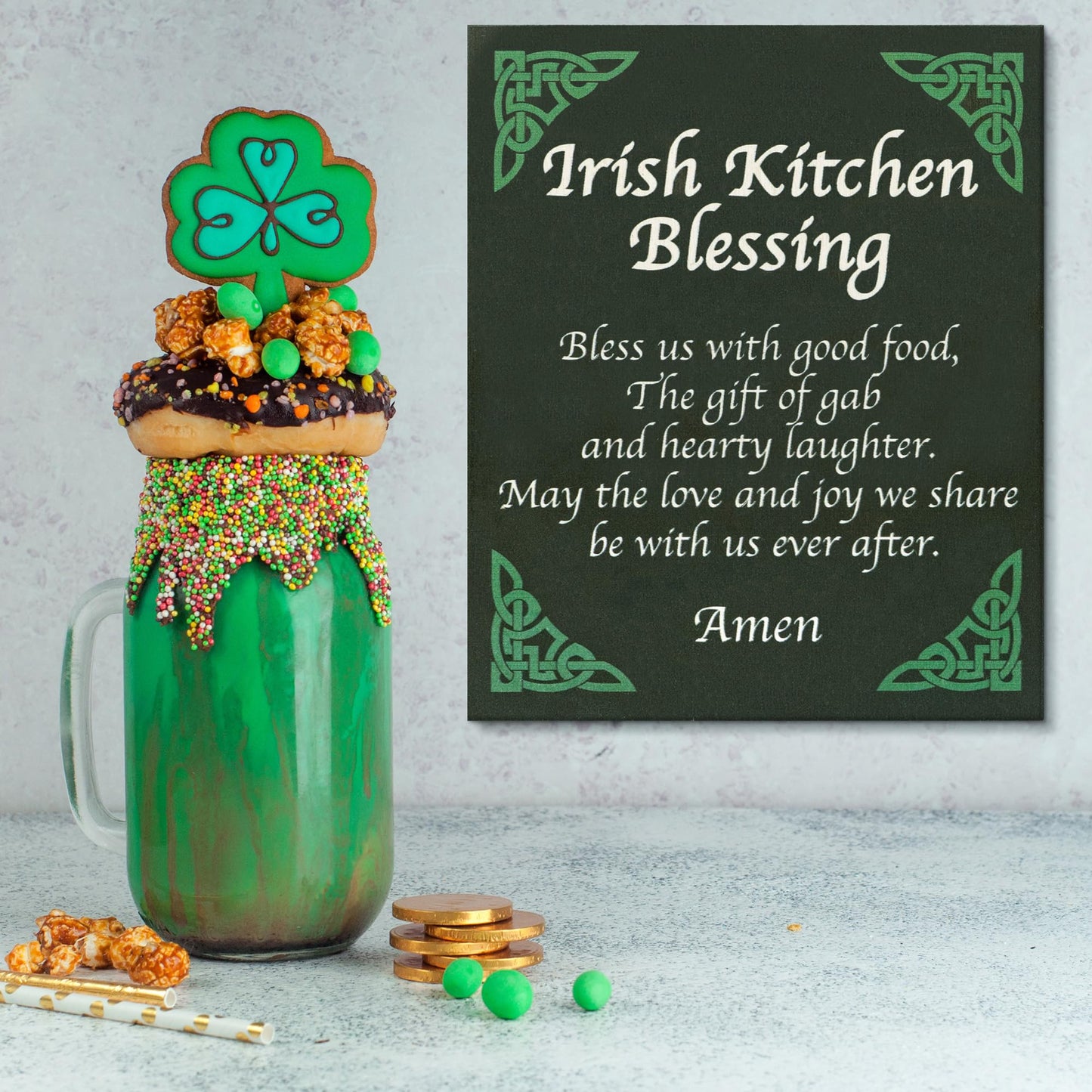 JennyGems St Patricks Day Decor, St Patricks Day Wooden Sign, Irish Decorations for Home, 7.25 x 6 Hanging Wood Sign