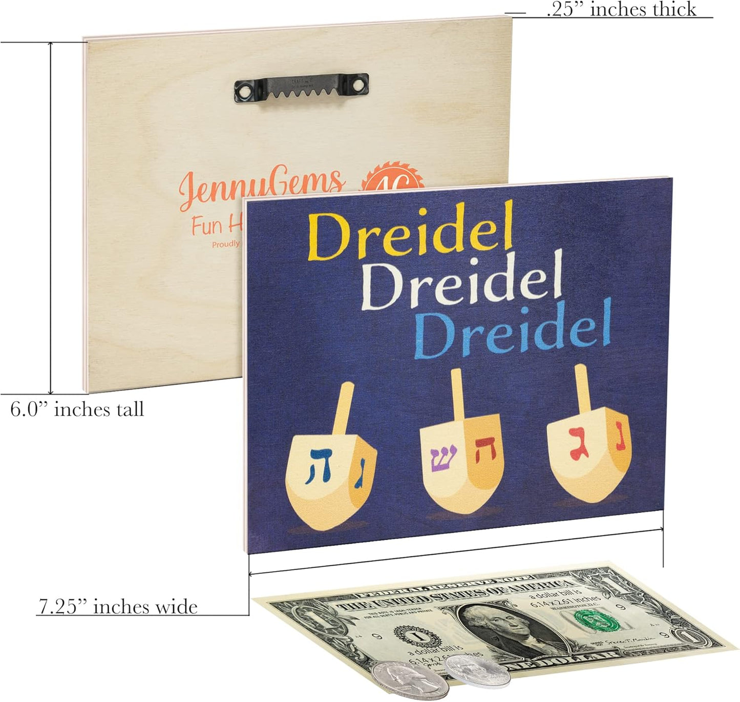 JennyGems Dreidel Hanukkah Decor, Hanukkah Decorations and Dreidel Sign, 7.25x6 Inches