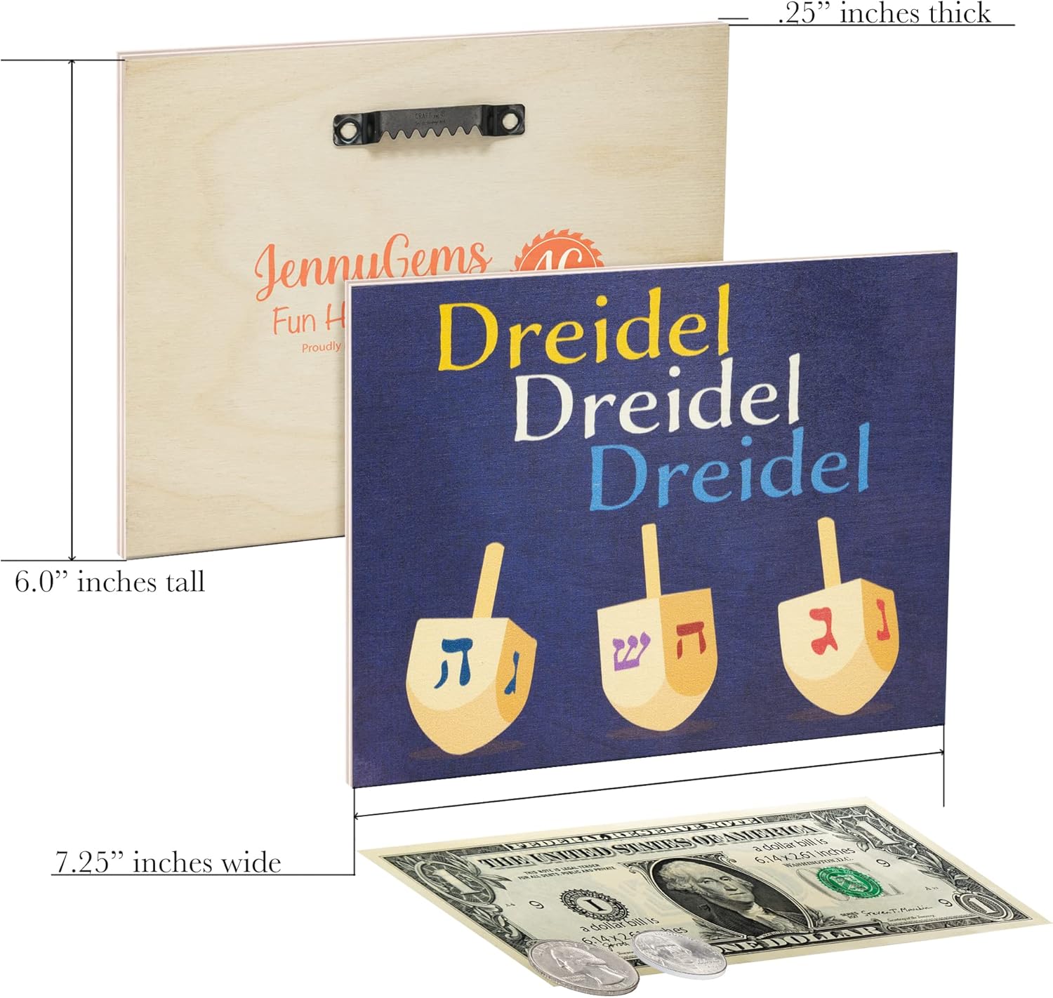 JennyGems Dreidel Hanukkah Decor, Hanukkah Decorations and Dreidel Sign, 7.25x6 Inches