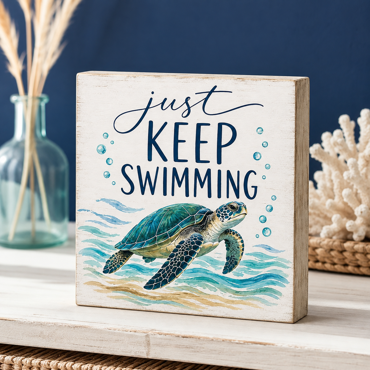 Just Keep Swimming Inspirational Sign, Encouraging Gift for Home or Office Decor