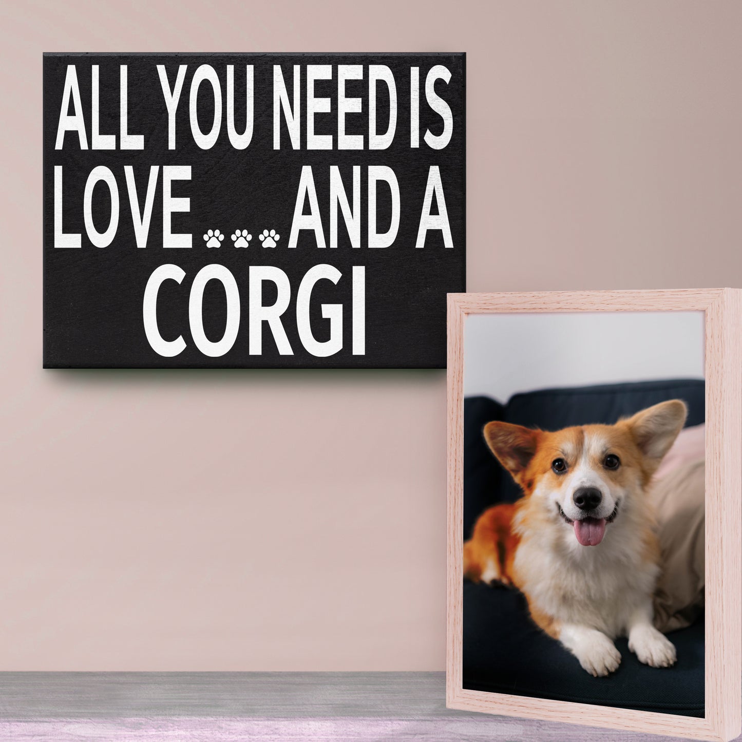All You Need Is Love And A Corgi - Christmas Corgi Gift, Funny Corgi Decor Sign, Corgi Lover Holiday Wall Art, Made in USA, 8x6 Inches