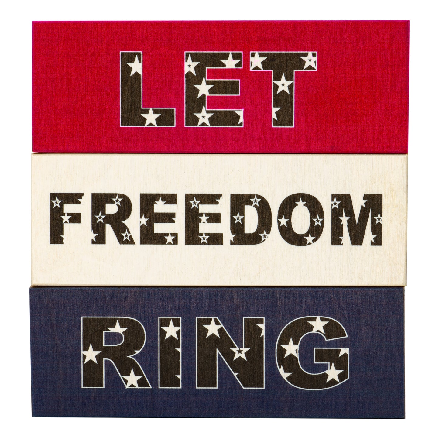 JennyGems Let Freedom Ring Wooden Block Signs 3pc, Patriotic Tiered Tray Decor, 4th of July Decorations, Memorial Day, Red White Blue, Made in USA