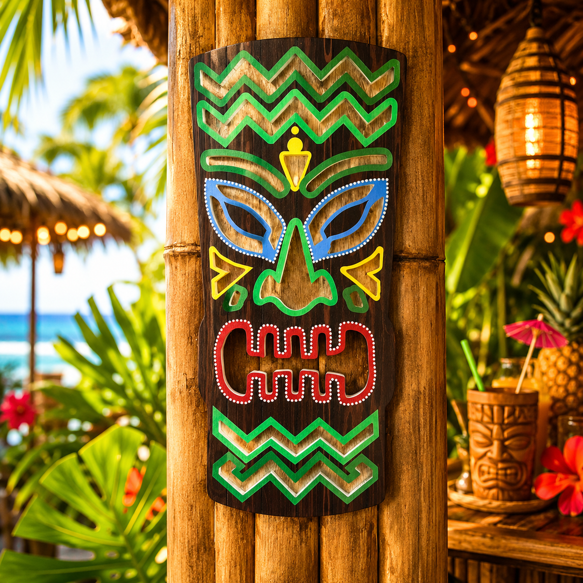 Weatherproof PVC Tiki Mask: Tropical Bar Decor, Hawaiian Style
