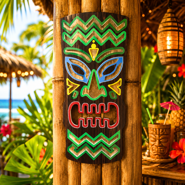 Weatherproof PVC Tiki Mask: Tropical Bar Decor, Hawaiian Style