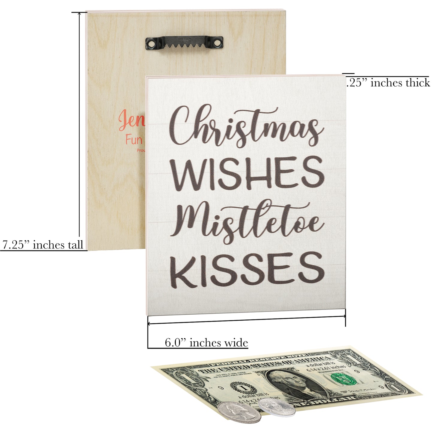 Christmas Wishes Mistletoe Kisses, 7.25x6 Inch Wood Sign, Christmas Decorations, Christmas Gifts, American Made