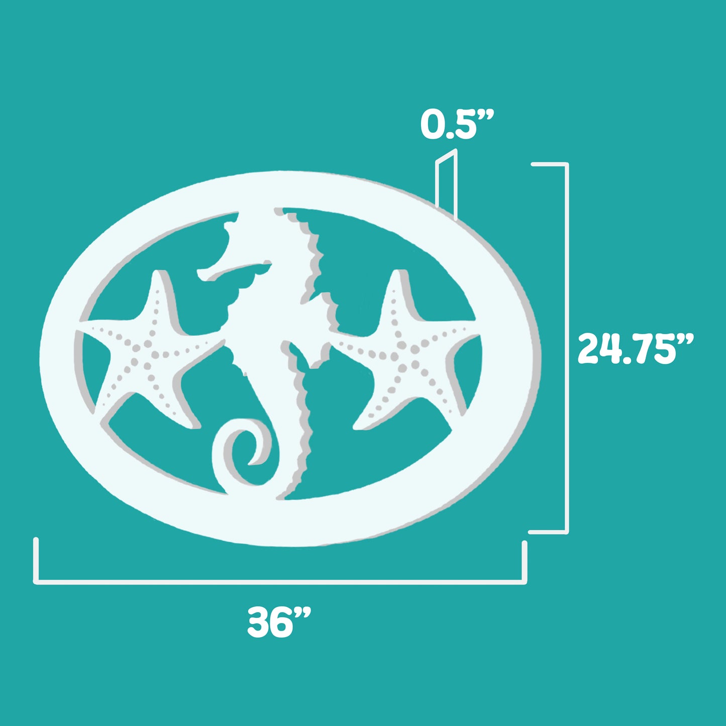 Outdoor Seahorse and Starfish Wall Art – Oval Beach House Decoration, Weatherproof PVC – Coastal Decor for Porch, Shed, Pool Area or Fence, 3 Foot