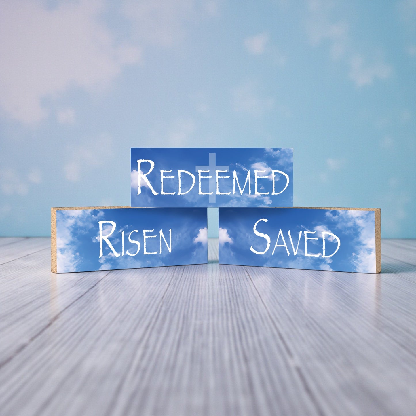 Christian Tiered Tray Decor, Redeemed Risen Saved Blocks, Faith Home Decor, Religious Shelf Decor, Inspirational Christian Gift