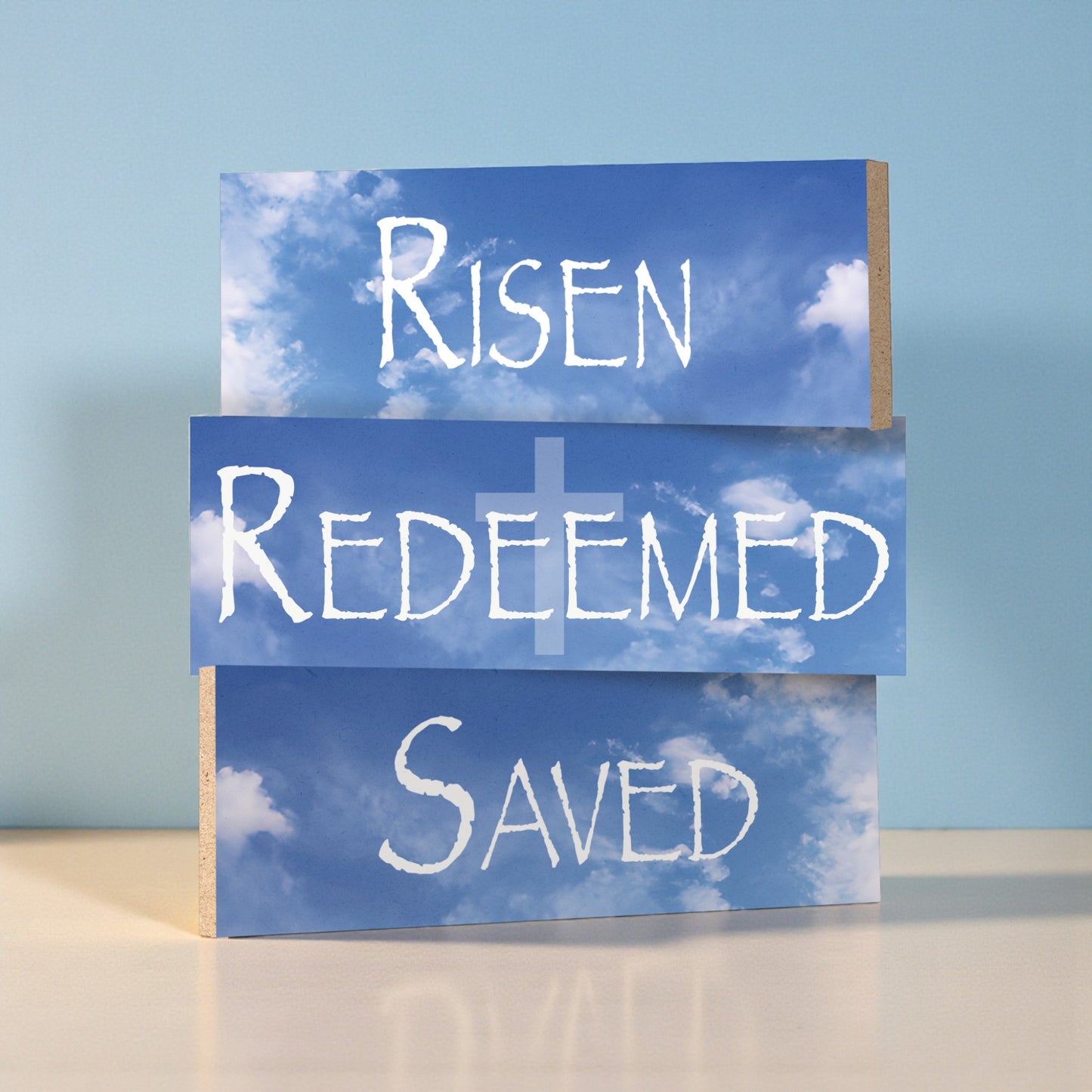 Christian Tiered Tray Decor, Redeemed Risen Saved Blocks, Faith Home Decor, Religious Shelf Decor, Inspirational Christian Gift