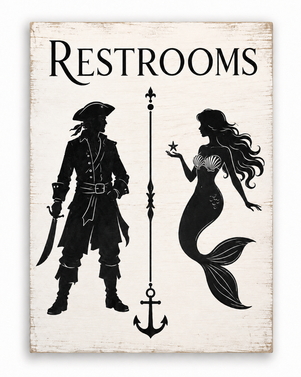 Pirates and Mermaids Bathroom Sign