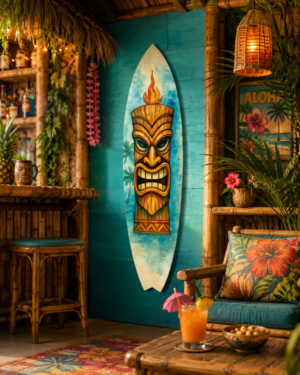 Tiki Mask Surfboard, Indoor Outdoor Decor