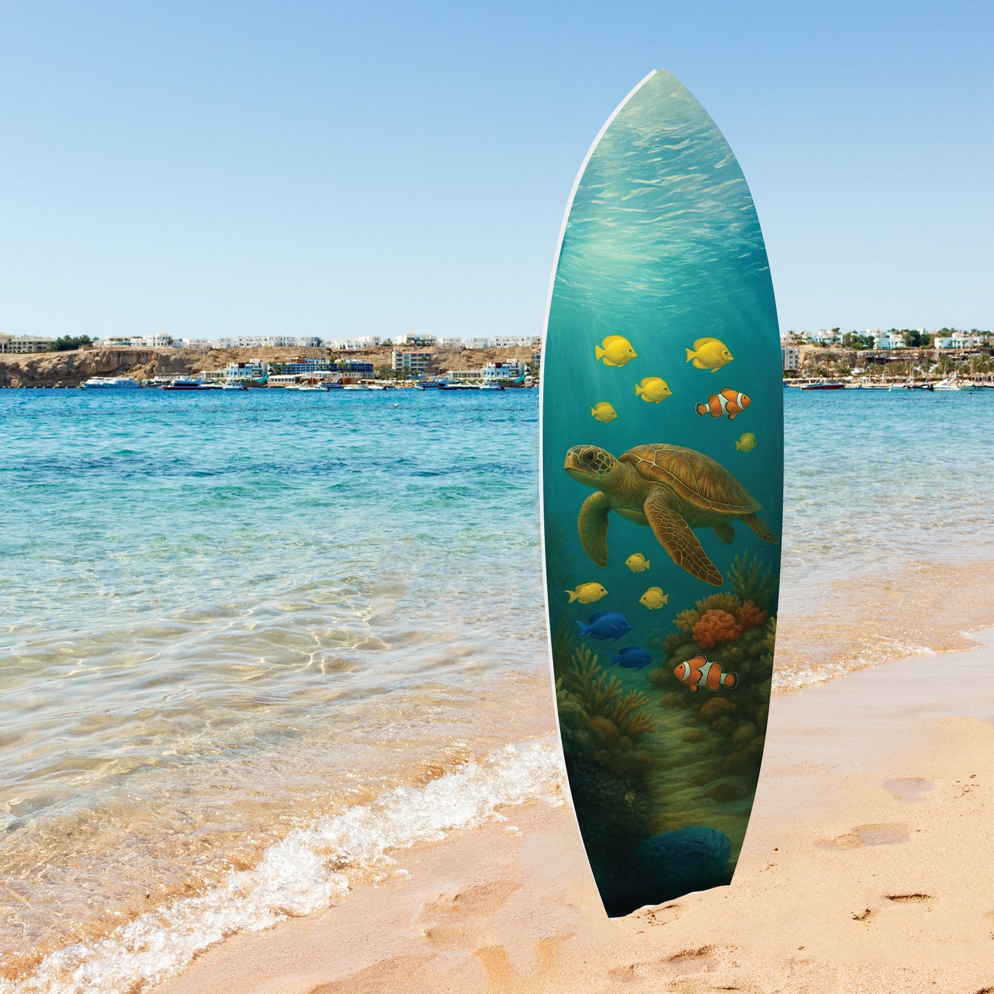 Outdoor Decorative Surfboard Wall Art - Sea Turtle Decor Ocean-Themed, Beach House Sign, Weather Resistant PVC 3 Foot