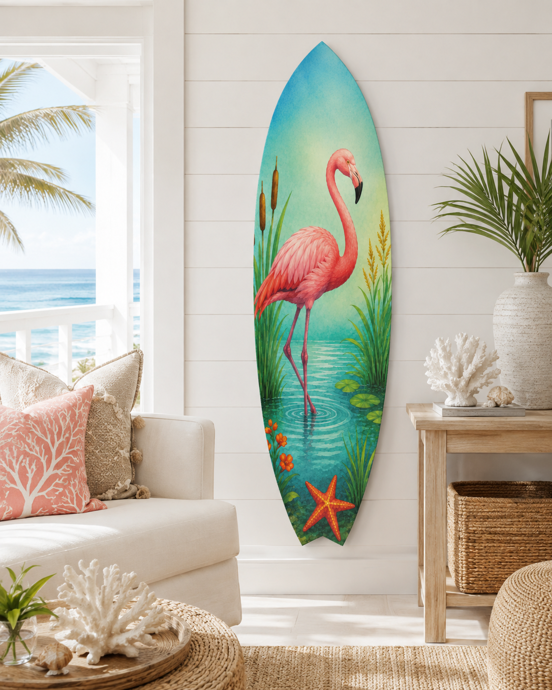 Flamingo Surfboard Wall Art, Indoor Outdoor