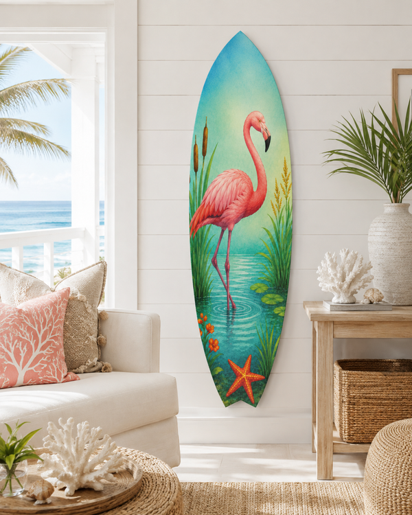 Flamingo Surfboard Wall Art, Indoor Outdoor