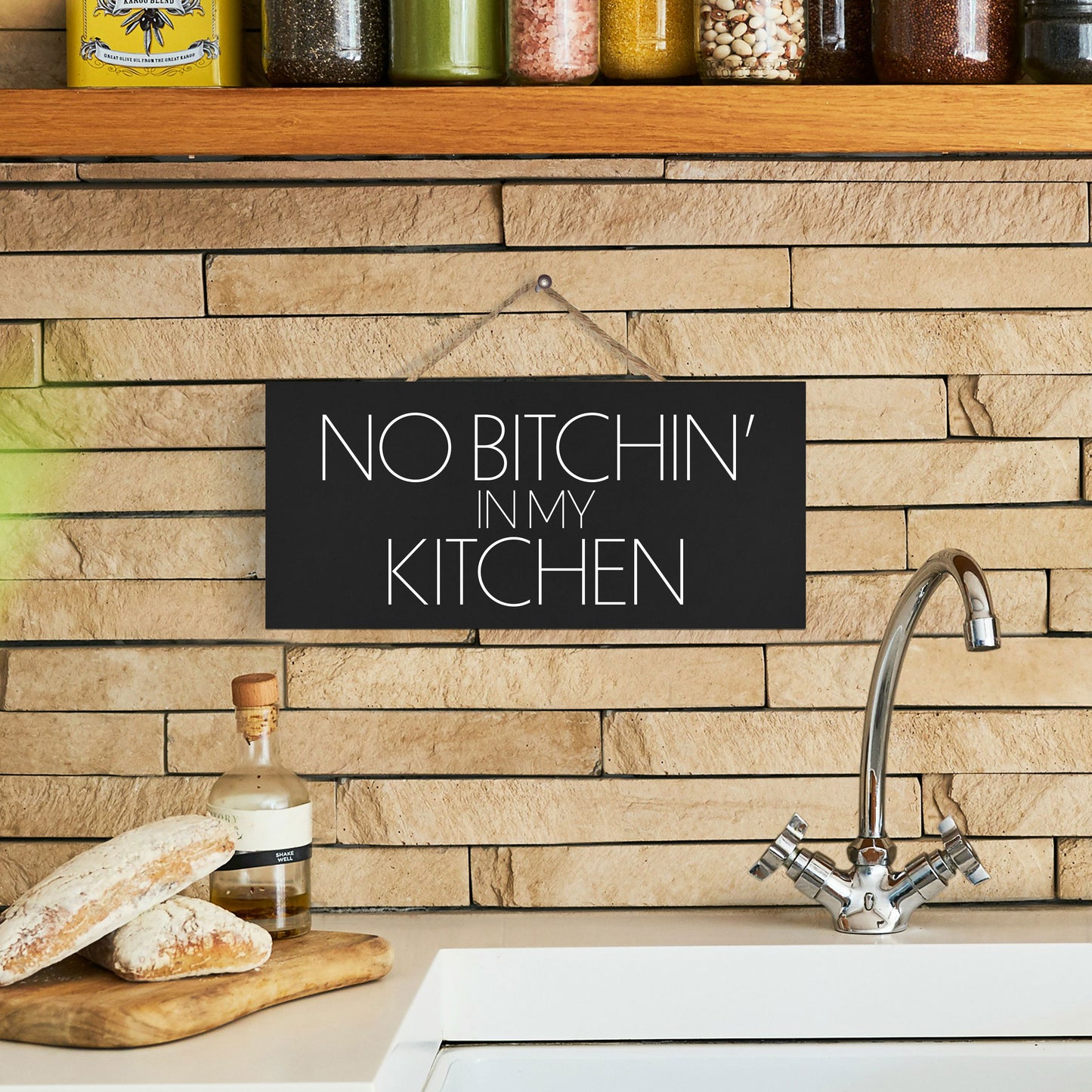 JennyGems No Bitchin in My Kitchen Funny Kitchen Signs, Farmhouse Kitchen Decor, Made in USA