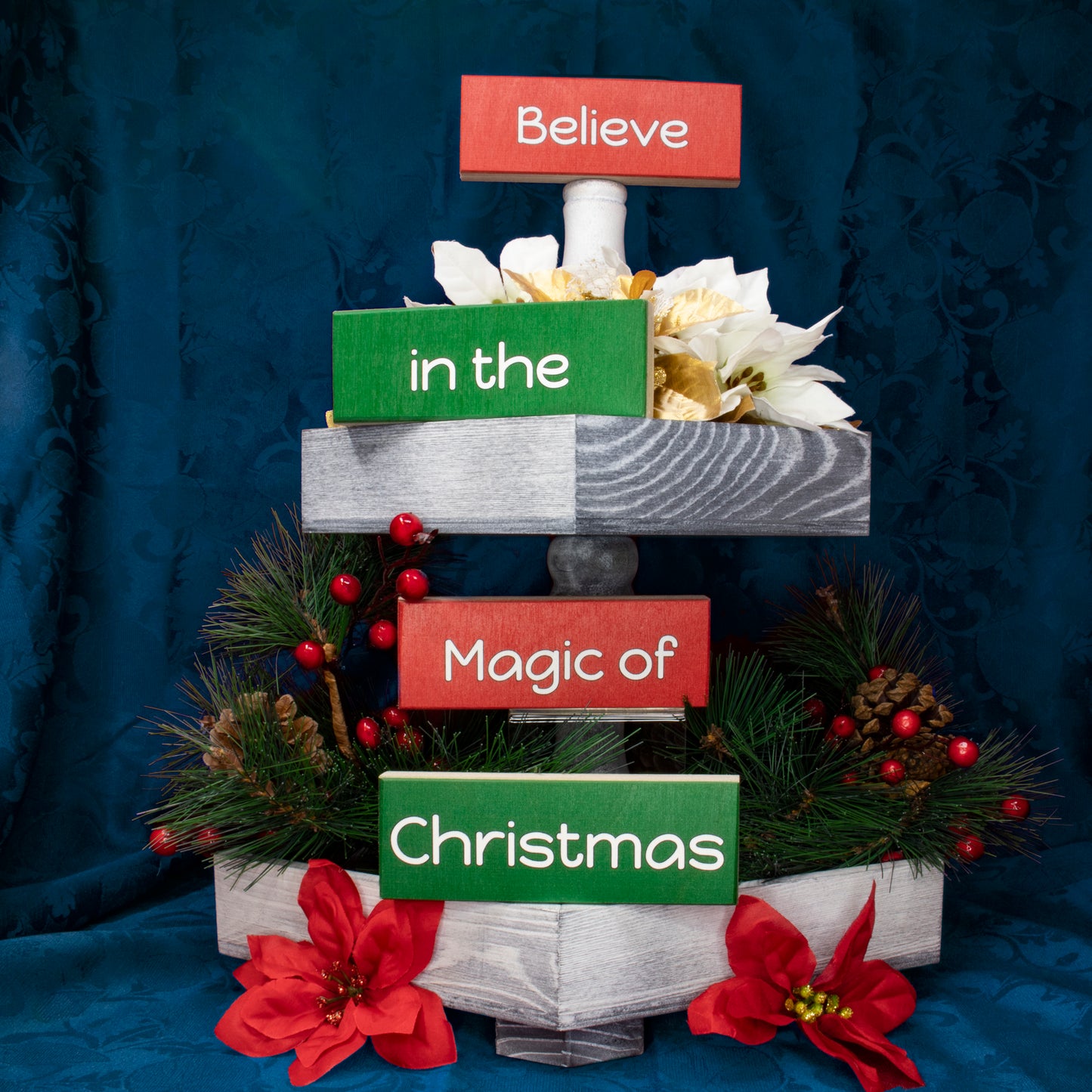 JennyGems Christmas Decorations Tiered Tray Decor, 4 Pieces Wooden Mini Christmas Blocks, Believe in the Magic of Christmas Wood Signs, Christmas Decor, Holiday Decor, Christmas Farmhouse Decorations