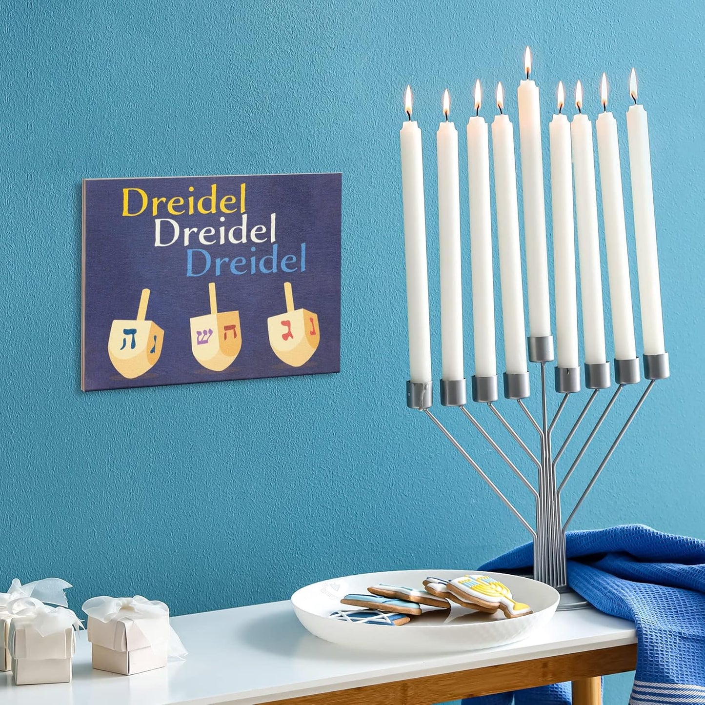 JennyGems Dreidel Hanukkah Decor, Hanukkah Decorations and Dreidel Sign, 7.25x6 Inches