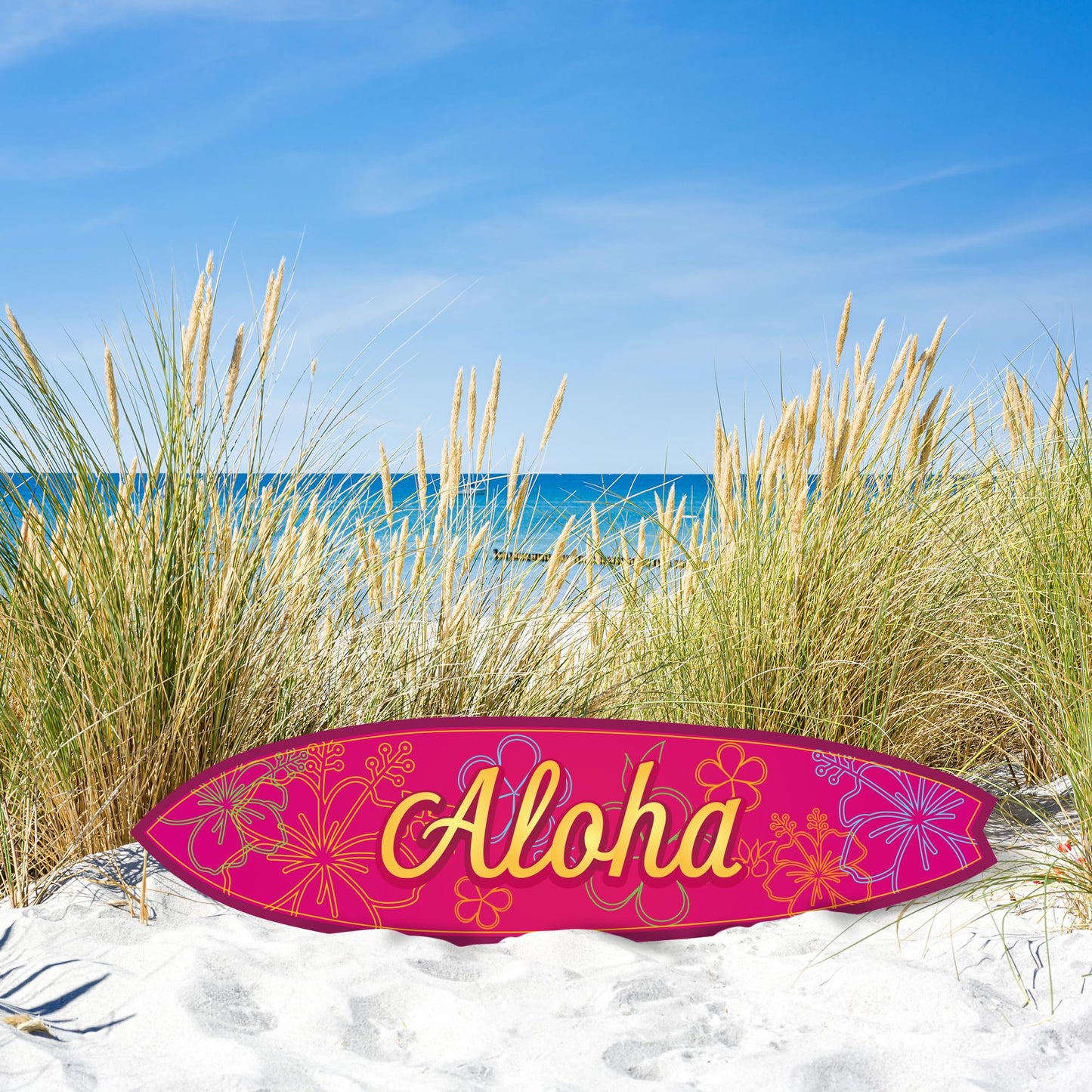 Outdoor Decorative Surfboard Wall Art, Aloha Design, Weather Resistant PVC, Coastal Decor, Indoor Outdoor