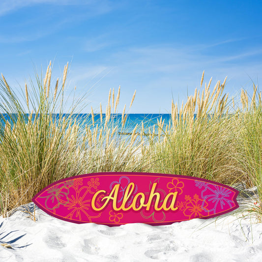 Outdoor Decorative Surfboard Wall Art, Aloha Design, Weather Resistant PVC, Coastal Decor, Indoor Outdoor
