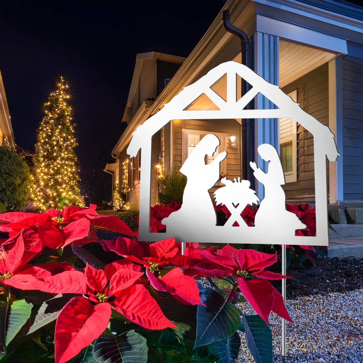 Outdoor Nativity Scene, Mary, Joseph, and Baby Jesus in Manger, PVC, No Assembly, Holy Family Made in USA