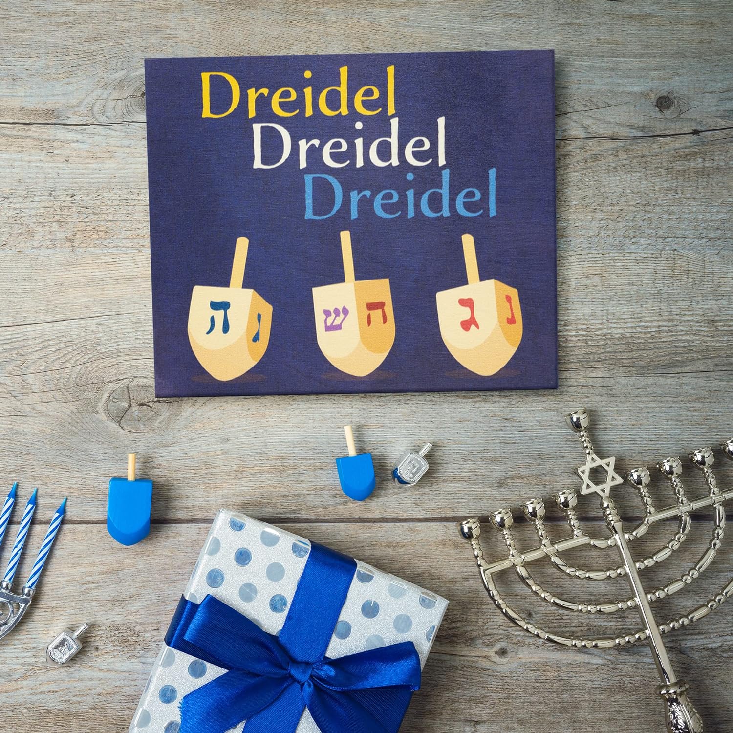 JennyGems Dreidel Hanukkah Decor, Hanukkah Decorations and Dreidel Sign, 7.25x6 Inches