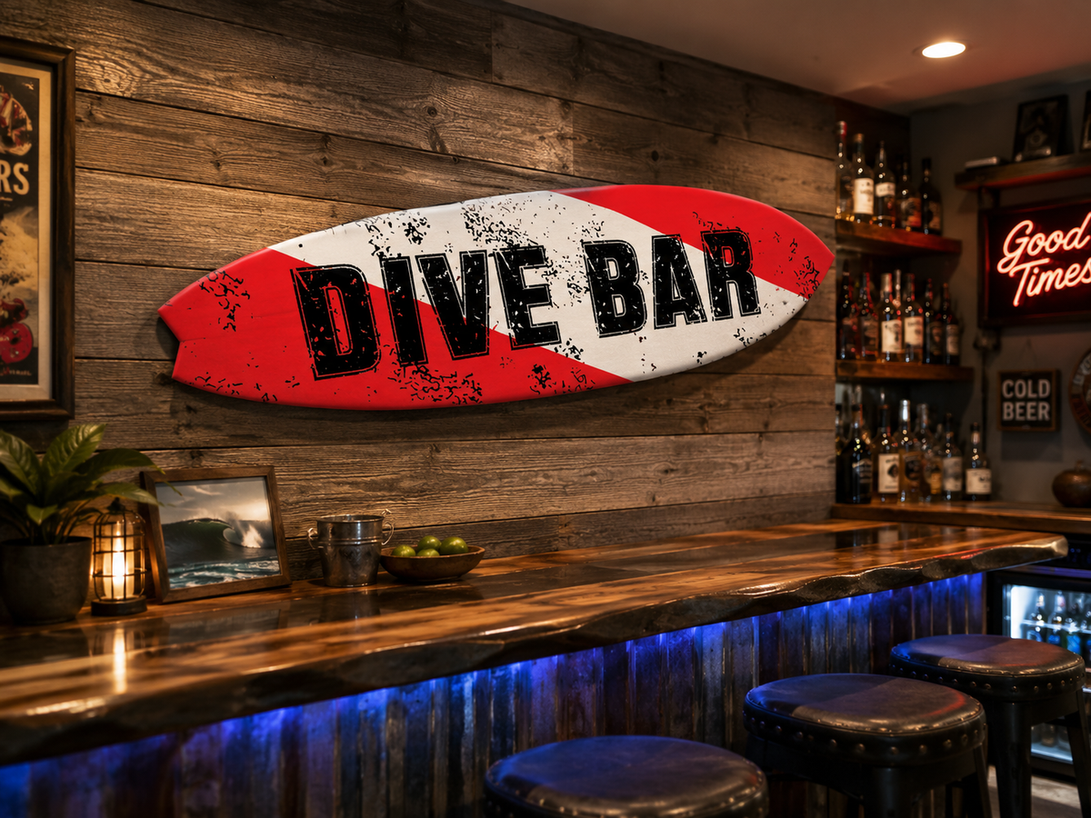 Dive Bar Surfboard Decorative Indoor Outdoor Beach House Decor