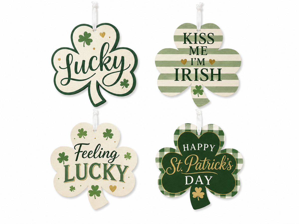 Shamrock Ornaments 4pc Set, St. Patrick's Day Decor