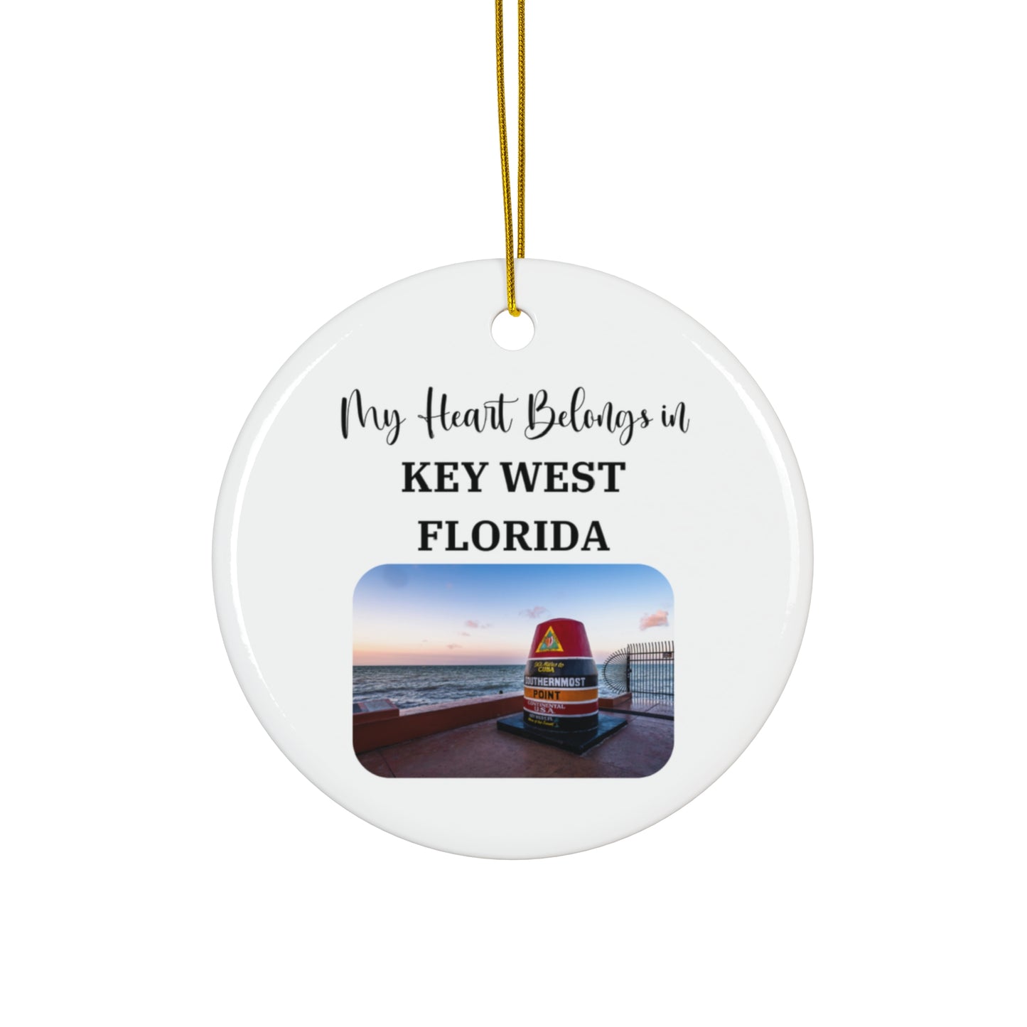 My Heart Belongs in Key West Ceramic Ornament, Iconic Marker Photo, Florida Souvenir, Key West Christmas Decoration, Vacation Memory Gift