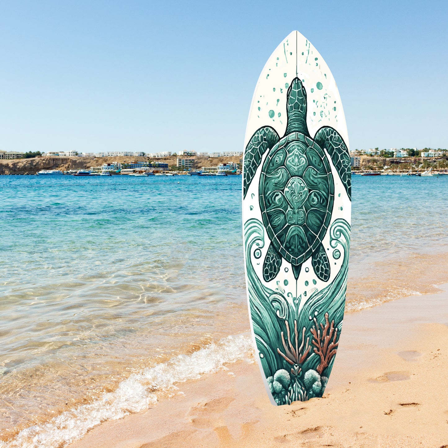 Decorative Outdoor Turtle Surfboard Wall Art, PVC, Weather Resistant, 5 Foot