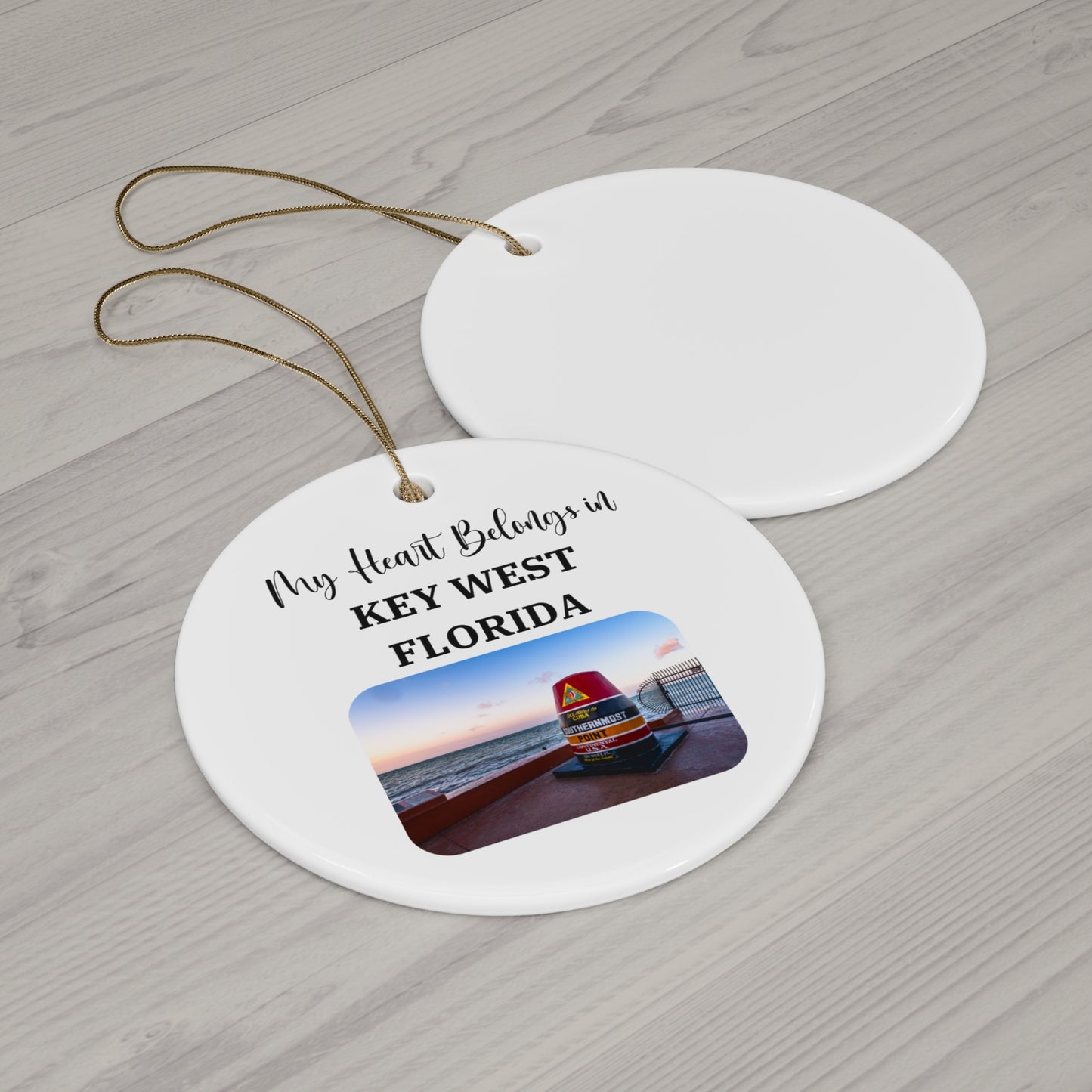My Heart Belongs in Key West Ceramic Ornament, Iconic Marker Photo, Florida Souvenir, Key West Christmas Decoration, Vacation Memory Gift