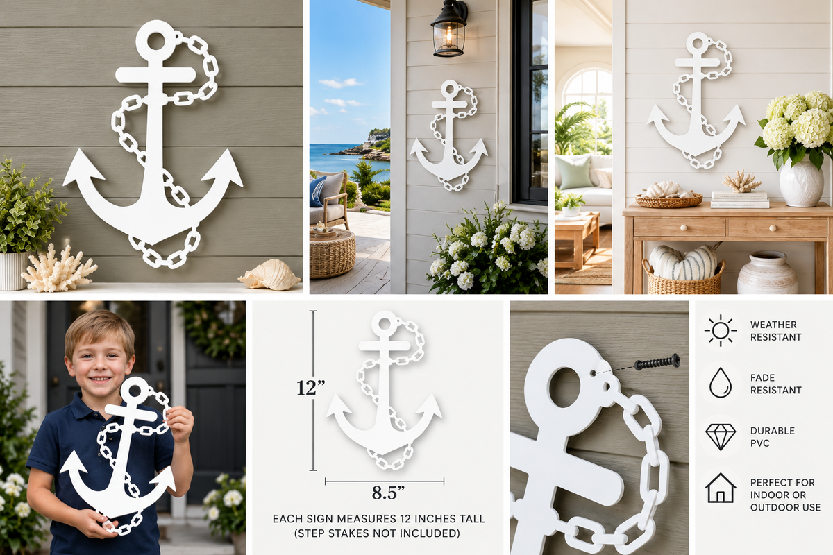 Nautical Anchor Wall Decor – Weatherproof PVC Outdoor Sign, Coastal Beach House Decor