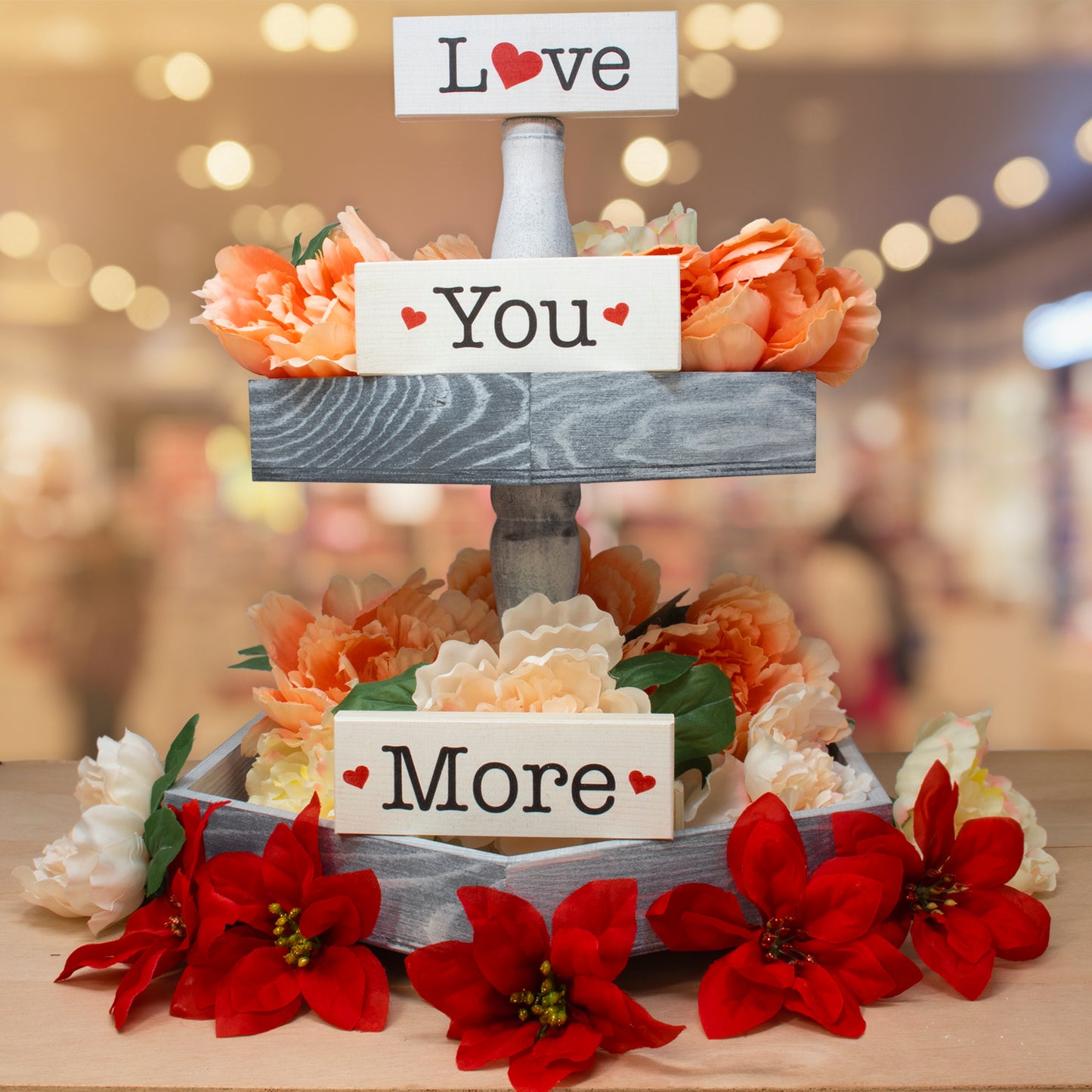 Valentines Day Decor, Love You More 3 Piece Wooden Block Sign Set