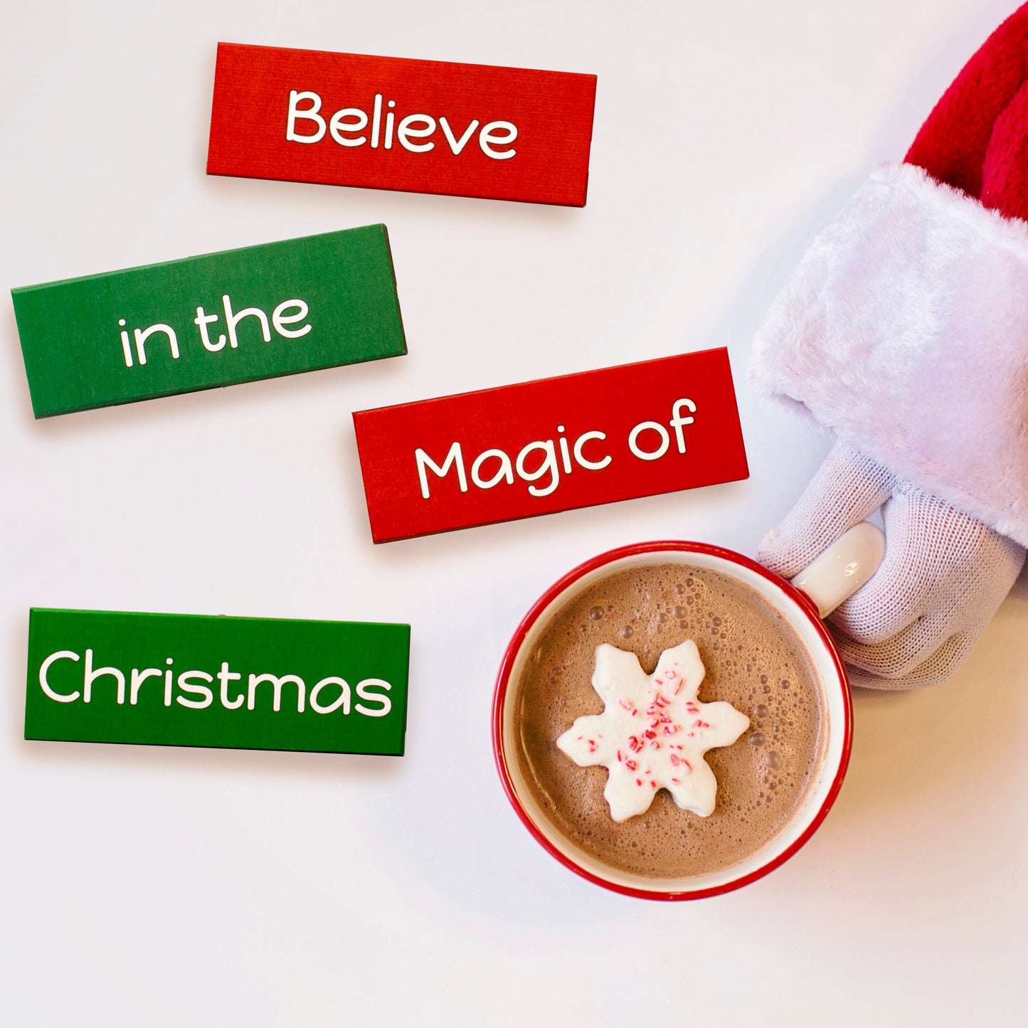 JennyGems Christmas Decorations Tiered Tray Decor, 4 Pieces Wooden Mini Christmas Blocks, Believe in the Magic of Christmas Wood Signs, Christmas Decor, Holiday Decor, Christmas Farmhouse Decorations
