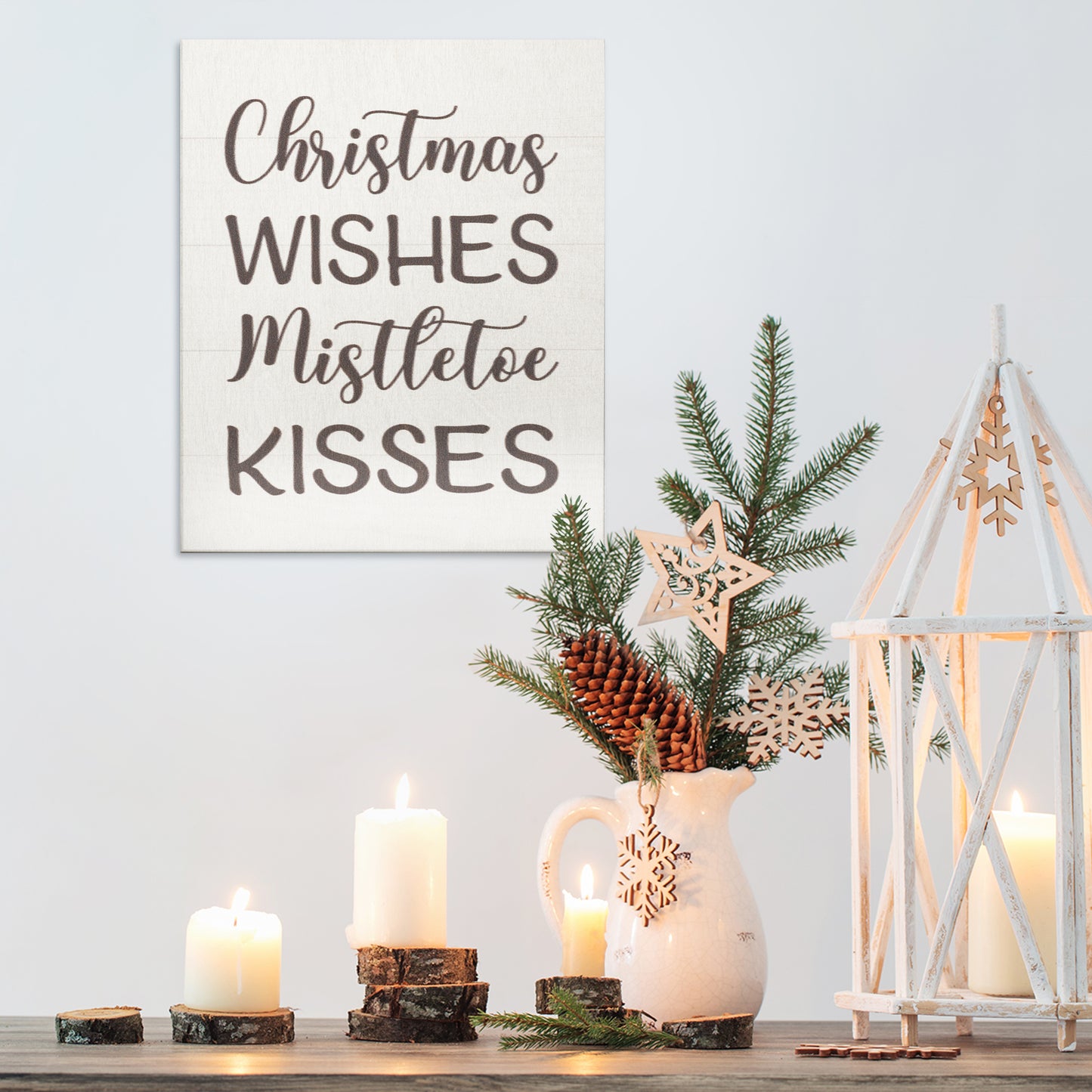 Christmas Wishes Mistletoe Kisses, 7.25x6 Inch Wood Sign, Christmas Decorations, Christmas Gifts, American Made