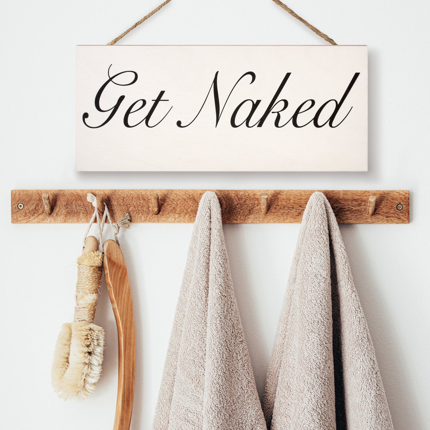 JennyGems Farmhouse Bathroom Wall Decor, 13x6 Inch Get Naked Sign for Bathroom, Funny Bathroom Wall Decor, Half Bathroom Decor, Cute Bathroom Wall Art, Bathroom Signs, Restroom Decor, Rustic Home Decor