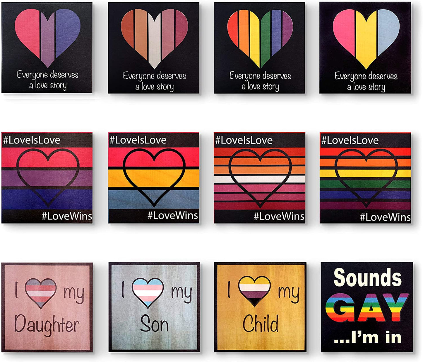JennyGems LGBT Gay Pride Sign, Love Is Love Rainbow Pride Decorations, LGBTQ Pride Gifts, Rainbow Flag Sign, Gay Pride Flag, Gay Gifts, 5.5x5.5 Inch Wood Sign, American Made
