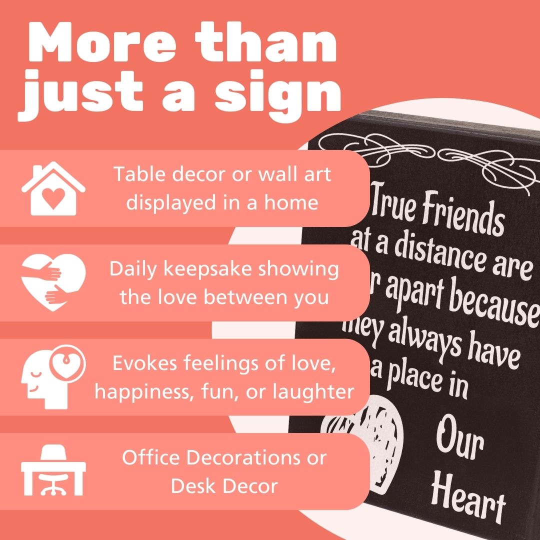 JennyGems True Friends At A Distance Are Never Apart Sign, Friend Gifts, Going Away Gifts For Friends, Long Distance Friendship Sign