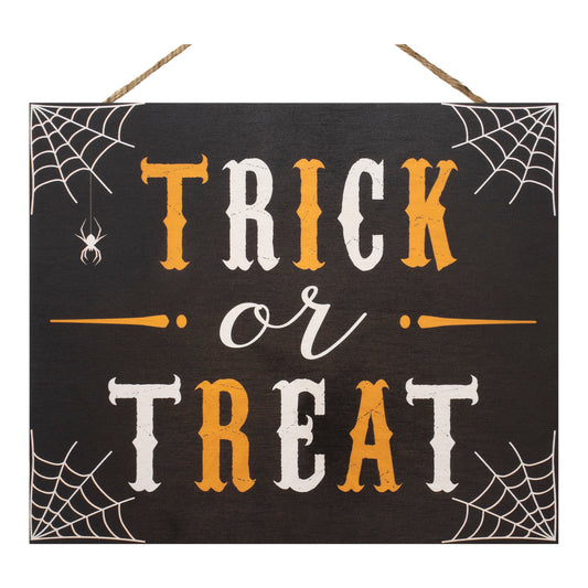 JennyGems Halloween Decor, Trick or Treat Sign, Halloween Decorations, Halloween Door Sign for Front Door, 10x12 Inch Wood Sign Halloween Wall Decor, Fall Decor, Halloween Party Decorations
