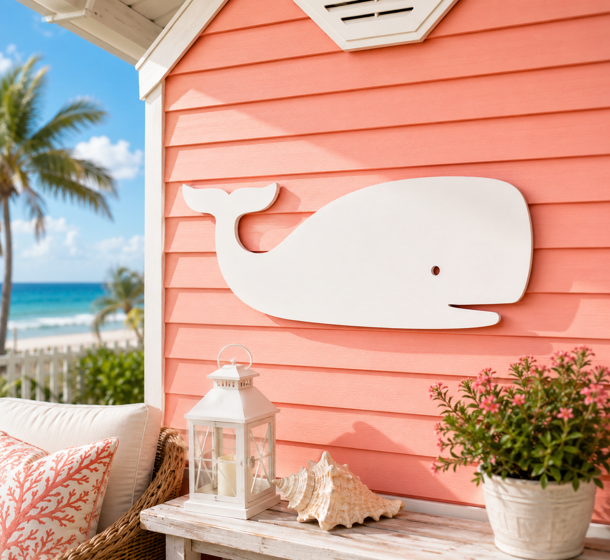White Whale Wall Art, Coastal Beach House PVC Sign, Outdoor Decor, 1-4 FT