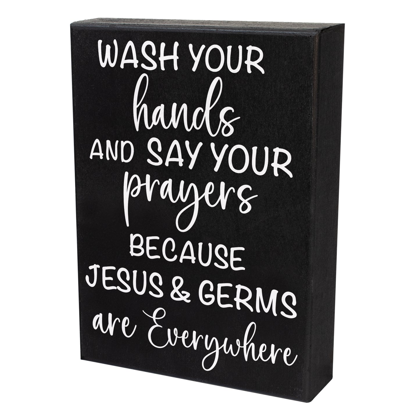 JennyGems Wash Your Hands & Say Your Prayers Sign Funny Farmhouse Bathroom Decor, Jesus and Germs Sign, Cute Farmhouse Bathroom Signs, Rustic Bathroom Wall Art Guest Bathroom Wall Decor